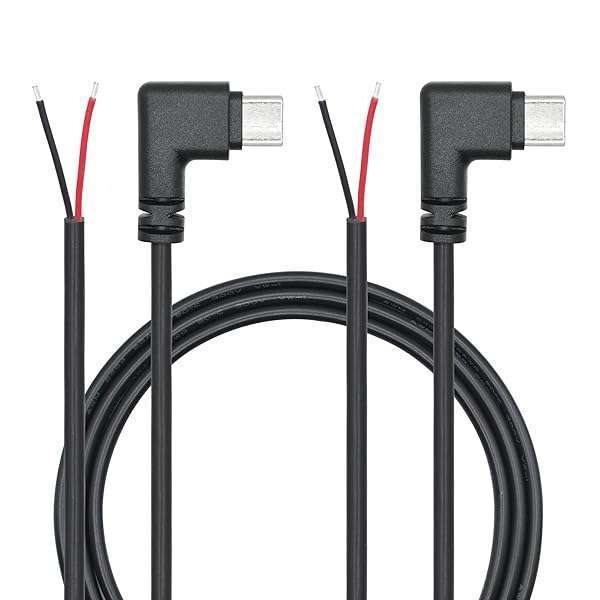 Right Angle USB C to 2 Pin Bare Wire Open End Wire 1M/3FT, 90 Degree USB Type C Male Plug Pigtail Power Cable 22AWG 5V/3A, for USB C Equipment Installed or Replacement Repair DIY Cable(2Pcs)