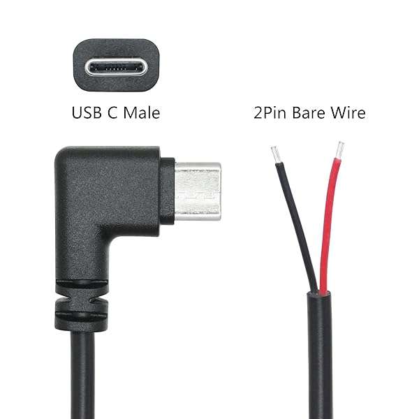Right Angle USB C to 2 Pin Bare Wire Open End Wire 2M/6FT, 90 Degree USB Type C Male Plug Pigtail Power Cable 22AWG 5V/3A, for USB C Equipment Installed or Replacement Repair DIY Cable(2Pcs) - Image 5