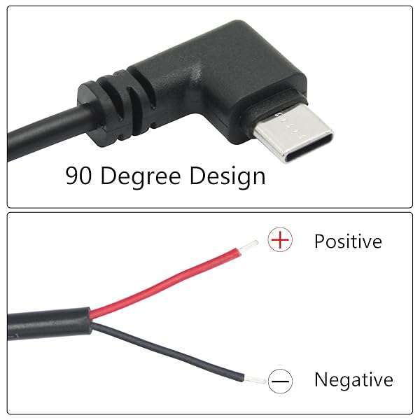 Right Angle USB C to 2 Pin Bare Wire Open End Wire 2M/6FT, 90 Degree USB Type C Male Plug Pigtail Power Cable 22AWG 5V/3A, for USB C Equipment Installed or Replacement Repair DIY Cable(2Pcs) - Image 7