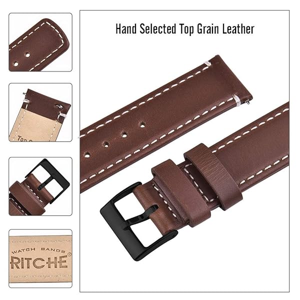 Ritche Christmas Gift 21mm Quick Release Vintage Leather Watch Bands for Men Genuine Brown Straps Perfect for White Elephant and Stocking Stuffers - Image 4