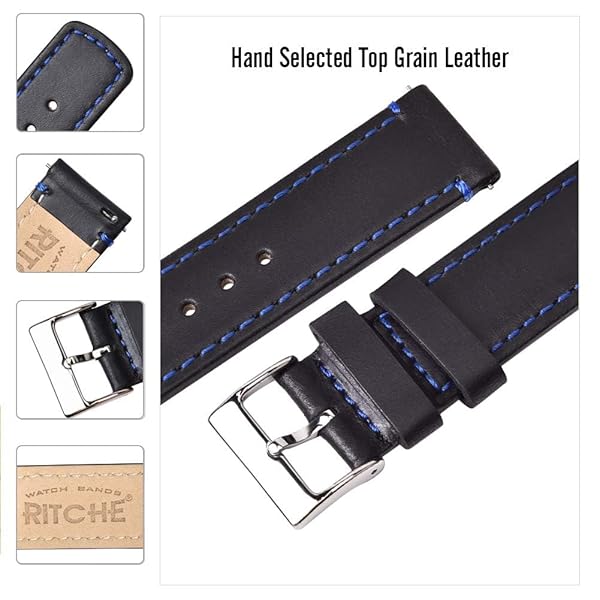 Ritche Christmas Gift 24mm Classic Genuine Leather Watch Band Quick Release Vintage Strap for Men and Women Perfect for White Elephant Gifts - Image 5