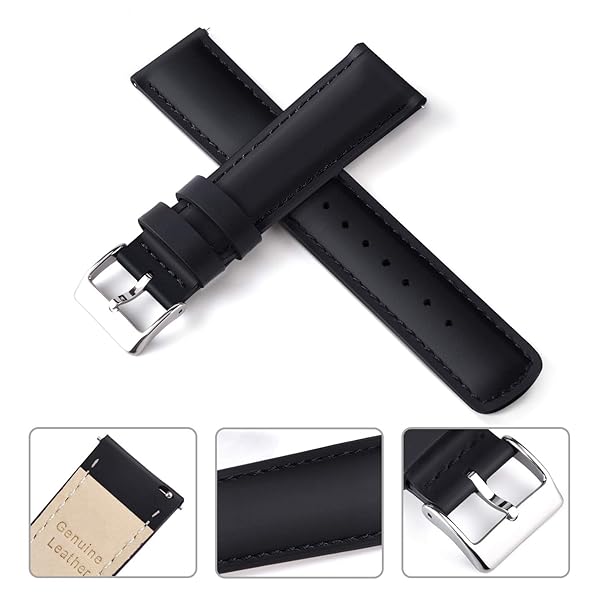 Ritche 22mm Genuine Black Leather Watch Band Classic Vintage Quick Release Top Grain Strap Perfect for Gifts and Father's Day - Image 5