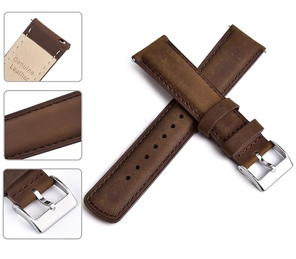 Ritche Classic Vintage 20mm Leather Watch Band for Galaxy Watch 6 Omega Swatch Quick Release Saddle Brown Gift for Men Father's Day - Image 5