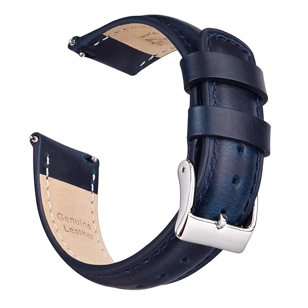 Ritche Quick Release Leather Watch Band 20mm for Samsung Galaxy Watch 6 Classic Dark Blue Silver Strap