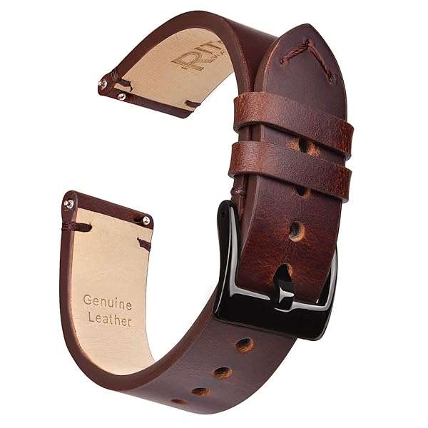 Ritche Ritche Quick Release Leather Watch Band 20mm - Genuine Coffee/Black Strap for Men & Women