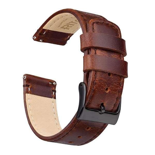 Ritche Quick Release Leather Watch Band - 18mm to 24mm Straps for Men & Women in Coffee/Black - Classic Style