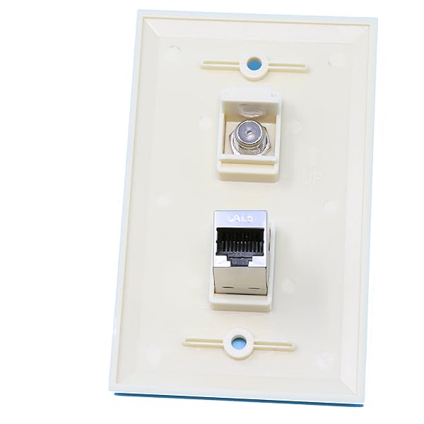 RiteAV 1 Port Shielded Cat6 Ethernet and Coax Cable TV F-Type Ivory Wall Plate for High Speed Connectivity - Image 2