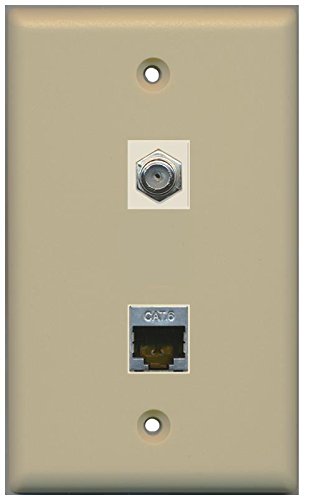 RiteAV RiteAV 1 Port Shielded Cat6 Ethernet and Coax Cable TV F-Type Ivory Wall Plate for High Speed Connectivity