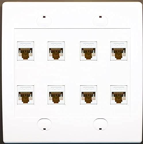 RiteAV 8 Port Flat Dual Gang Ethernet Cat6 RJ45 Network Wall Plate White