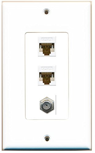 RiteAV Decorative 1 Gang Wall Plate White 3 Port 2 Cat6 1 Coax for Easy Home Networking