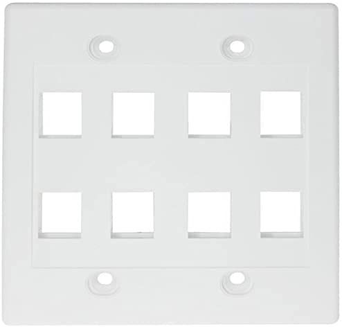 RiteAV Keystone Wall Plate Double Gang 8 Port White Flush Design for Easy Installation