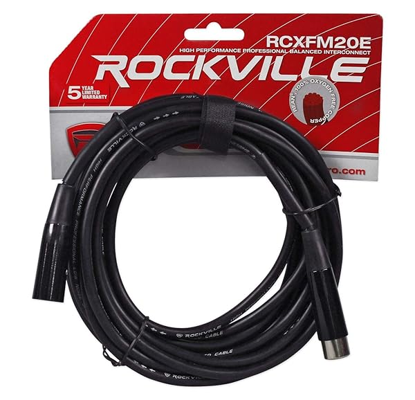 Rockville RCXFM20E-B 20ft XLR Female to Male Microphone Cable Durable PVC Jacket Perfect for Musicians and Studio Recording