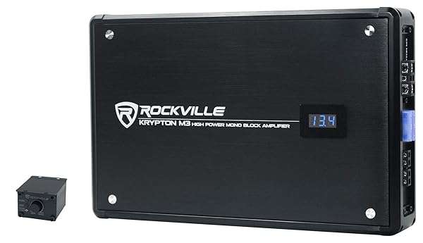 Rockville Krypton-M3 4000W Mono Car Amplifier with Remote - 1000W RMS, 1 Ohm Power