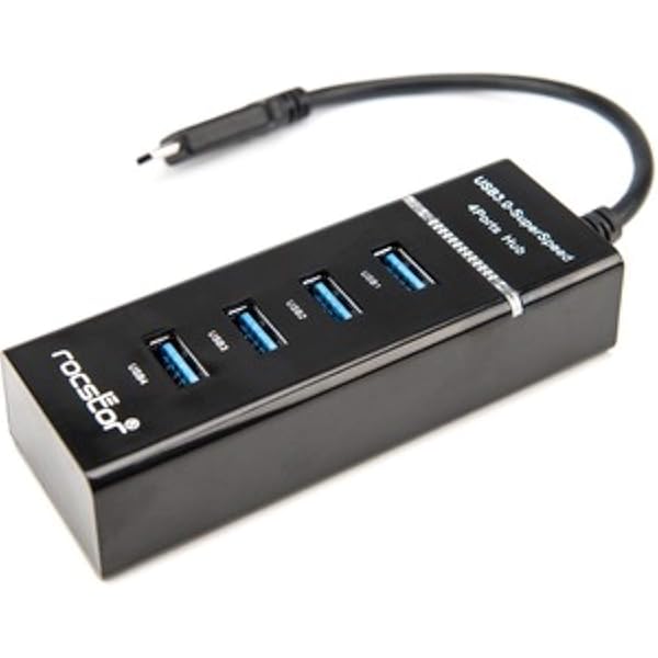 Rocstor Rocstor Slim USB-C to 4 USB-A Hub - Portable 3.0 Hub for Fast Data Transfer - Black