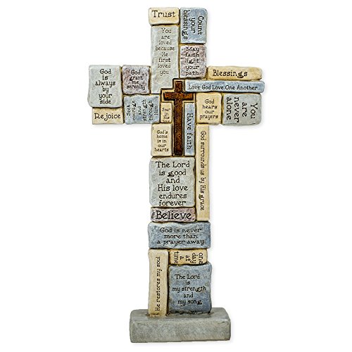 "Shop Roman Giftware's 12.5" Inspirational Crossword Table Cross - Durable Religious Decor for Meaningful Gifts"