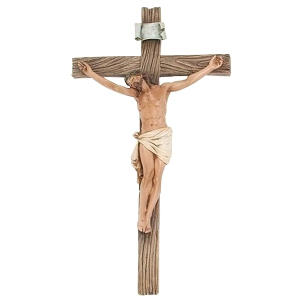 Roman Traditional Textured Wood Look 4.25x8 Resin Stone Wall Crucifix - Elegant Religious Decor