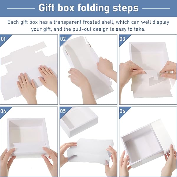 Roowest 50 Sets Kraft Gift Boxes Rectangle Drawer Box with Window for Soap Jewelry Candy Wrapping Party Favor White 6.5 x 6.5 x 2 Inch - Image 5