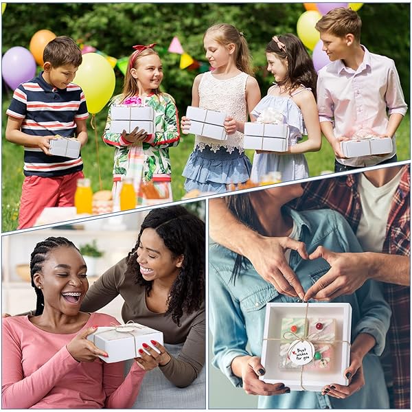 Roowest 50 Sets Kraft Gift Boxes Rectangle Drawer Box with Window for Soap Jewelry Candy Wrapping Party Favor White 6.5 x 6.5 x 2 Inch - Image 7