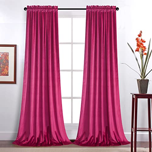 Roslynwood Velvet Curtains 84 Inches Long Hot Pink Blackout Drapes for Living Room Thermal Insulated Window Treatment 2 Panels - Image 2