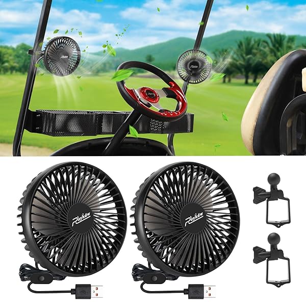 Roykaw Golf Cart Fan Portable USB Input Compatible with EZGO Club Car Yamaha, 3-Speed Settings, 360 Degree Rotation, Long Lasting, Low Noise