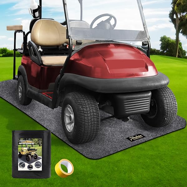 Roykaw Golf Cart Parking Mat Garage Floor Mat Compatible with EZGO, Club Car, Yamaha, ATV, UTV and Small Utility Vehicles, Slide-Resistant, Petroleum