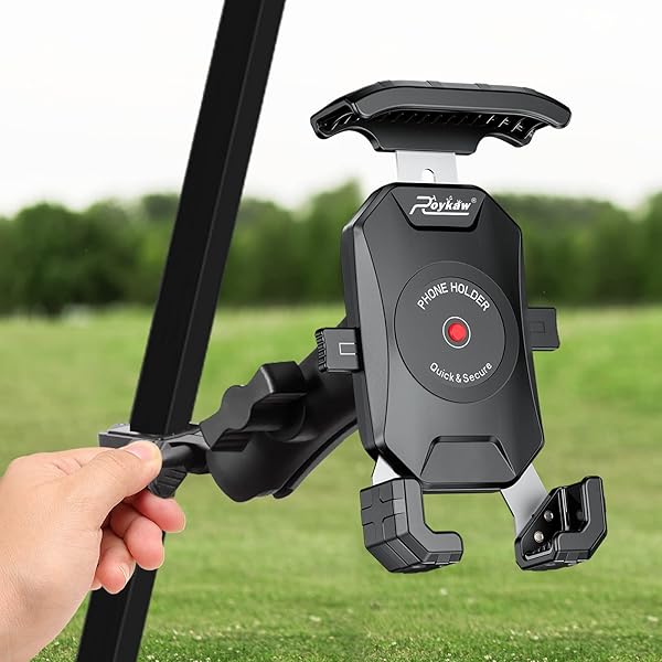Roykaw Golf Cart Phone Mount Holder Compatible with EZGO Club Car Yamaha, Quick Release and One-Touch Lock One-Handed Pick and Place, Compatible with