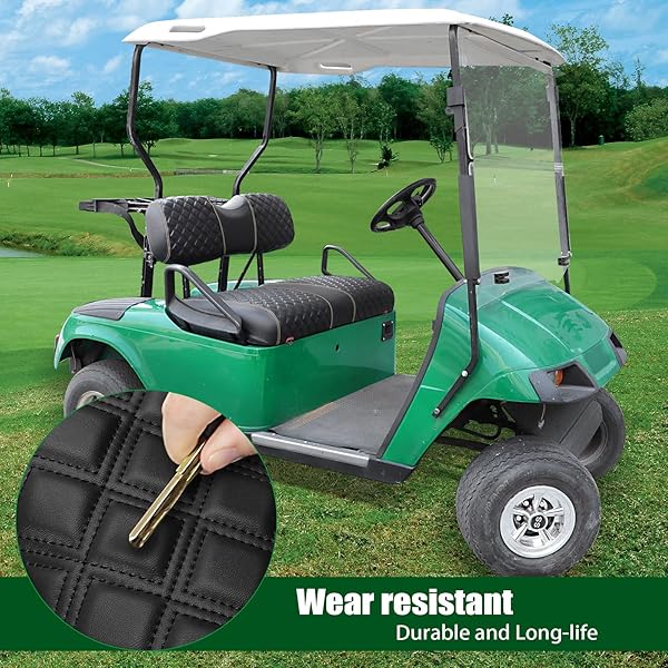 Roykaw Golf Cart Seat Covers Kit Fit for EZGO TXT OEM Ordinary Seat Cushion, Marine Grade Vinyl Material More Soft and Comfortable, Breathable and - Image 2