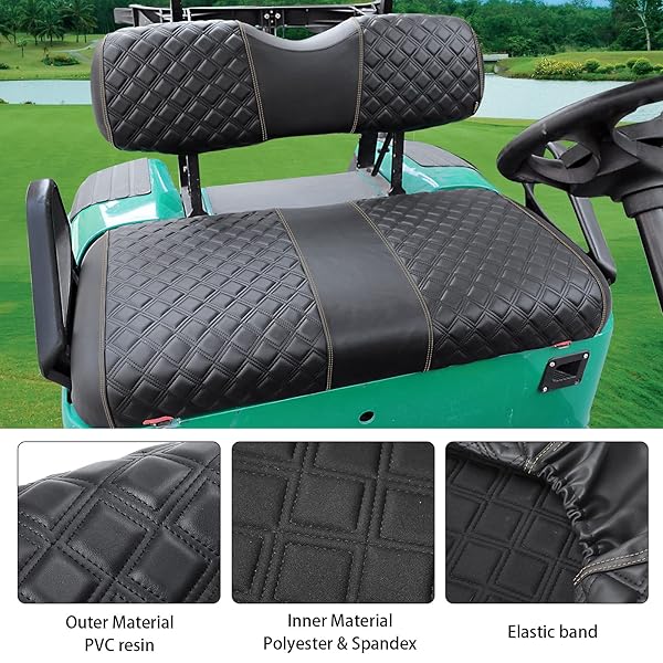 Roykaw Golf Cart Seat Covers Kit Fit for EZGO TXT OEM Ordinary Seat Cushion, Marine Grade Vinyl Material More Soft and Comfortable, Breathable and - Image 5