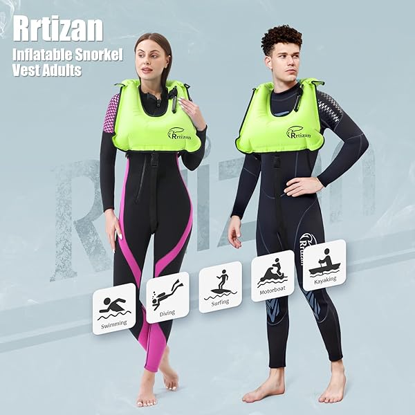 Rrtizan Inflatable Snorkel Vest for Adults - Portable Swim Jacket for Safe Snorkeling & Diving (Green) - Image 2