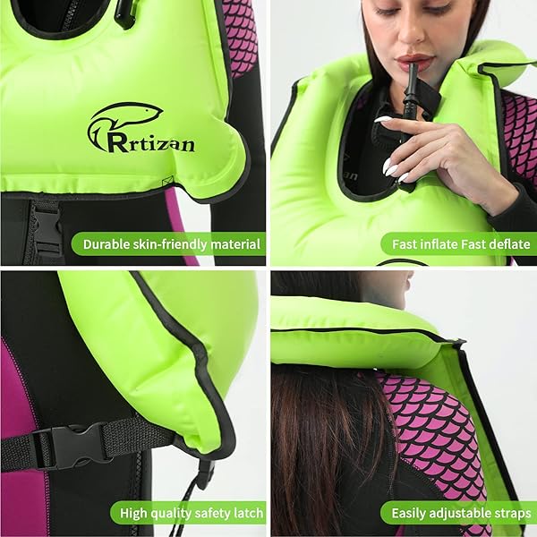 Rrtizan Inflatable Snorkel Vest for Adults - Portable Swim Jacket for Safe Snorkeling & Diving (Green) - Image 3