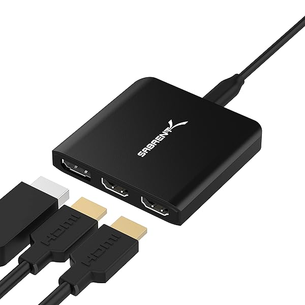 ENHANCE Enhance Your Setup with SABRENT USB-C Triple Display Adapter: Dual HDMI & DisplayPort Connectivity