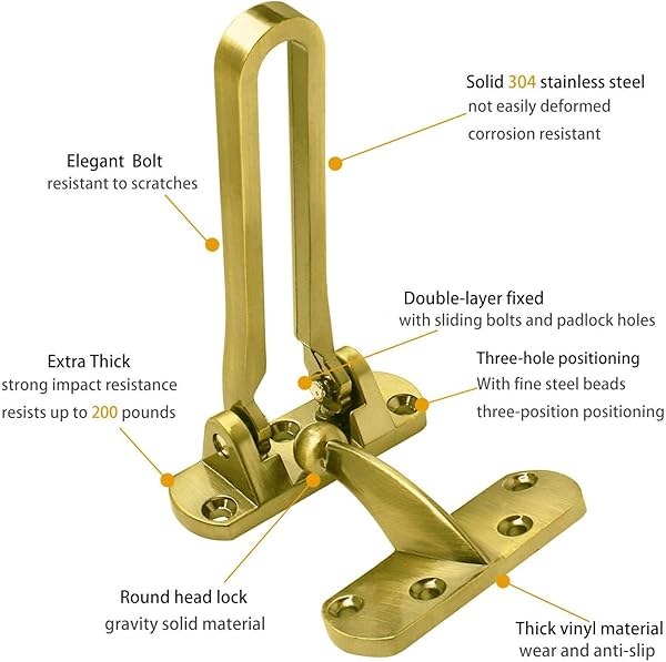 SAISN Door Reinforcement Lock Latch Swing Bar Lock for Home Security Front Door Locks for Kids Thicken Solid Aluminium Alloy (Gold, 2 Pack) - Image 3