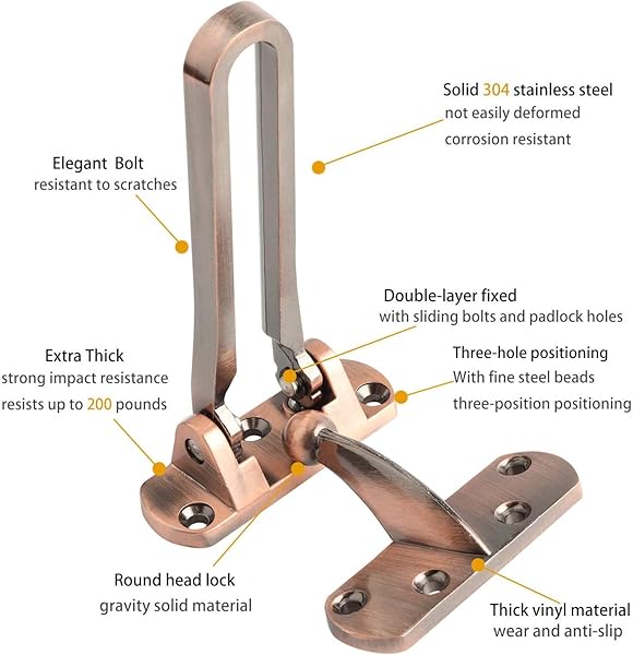 SAISN Door Reinforcement Lock Latch Swing Bar Lock for Home Security Front Door Locks for Kids Thicken Solid Aluminium Alloy (Silver, 2 Pack) - Image 3