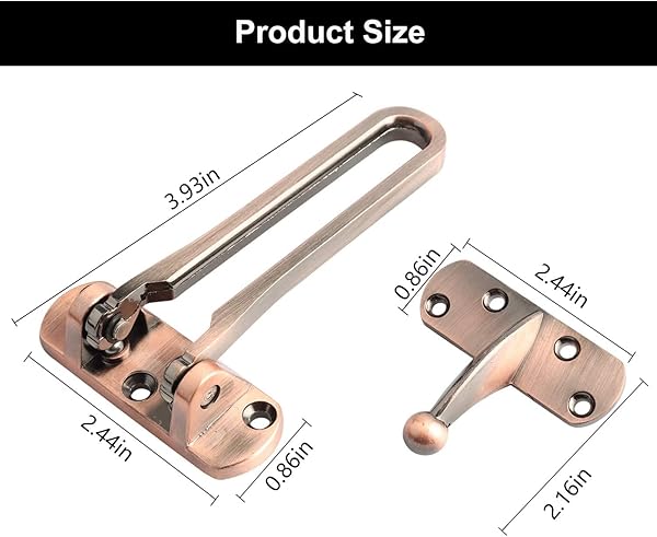 SAISN Door Reinforcement Lock Latch Swing Bar Lock for Home Security Front Door Locks for Kids Thicken Solid Aluminium Alloy (Silver, 2 Pack) - Image 4