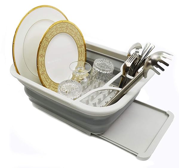 Buy SAMMART Collapsible Dish Drainer & Board - Space-Saving, Portable Drying Rack for Kitchen Storage (Grey)