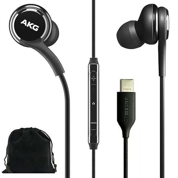 SAMSUNG Buy Original Samsung AKG USB Type C Earbuds for Galaxy A53, S22, S21 FE, S20 Ultra - Includes Velvet Pouch - Black