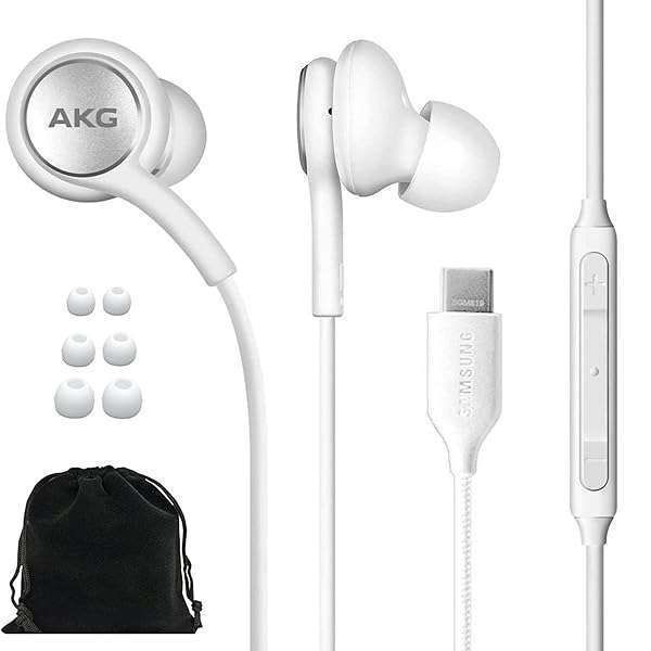 Original Samsung AKG USB Type C Earbuds for Galaxy S23 Ultra, A53 5G, S22, S21 FE - Braided with Velvet Pouch - White - Image 2