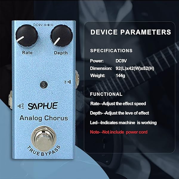 SAPHUE Analog Chorus Guitar Pedal - Mini True Bypass Effects with Rate/Depth Knob & Steel Shell for Electric Guitar - Image 7