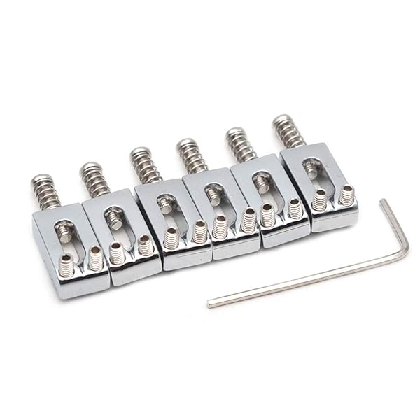 SAPHUE SAPHUE Guitar Bridge Saddle Set with Spring Screws Wrench for Fender Strat Telecaster Electric Guitar Replacement Parts 6Pcs Chrome