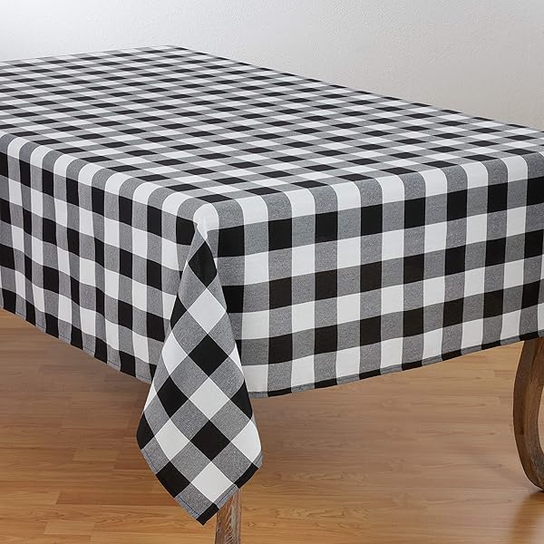 SARO LIFESTYLE "Buy SARO LIFESTYLE Black Cotton Blend Buffalo Plaid Tablecloth 70" x 104" - Perfect for Stylish Dining!"