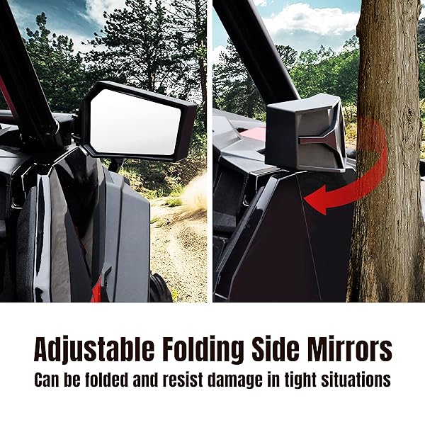 SAUTVS Adjustable Rearview Side Mirrors for Polaris General 1000 4 XP XP4 1000 2016-2025 Accessories, Folding Clear Rear View Side Mirrors (One Pair) - Image 2