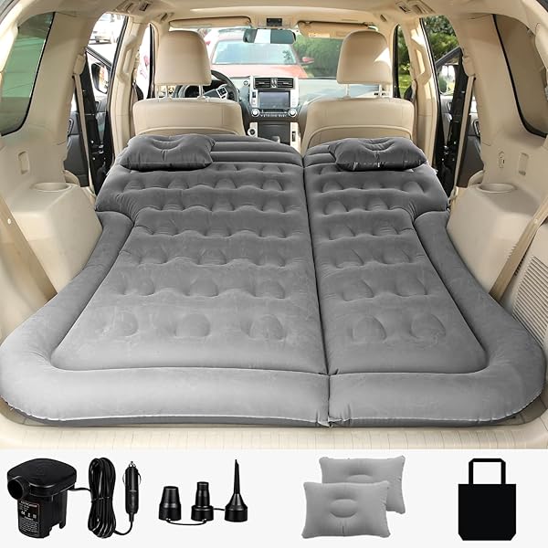 Saygogo SUV Air Mattress - Inflatable Camping Bed with Pump | Portable Car Sleeping Pad for Travel & Home - Upgraded Grey Version