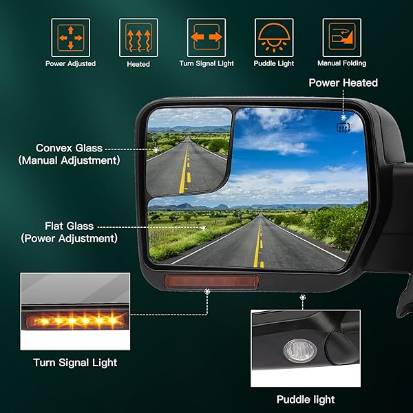 SCITOO Driver Side Mirror for 2004-2014 Ford F150 - Heated, Power, Turn Signal, Puddle Light, Manual Folding - Image 3