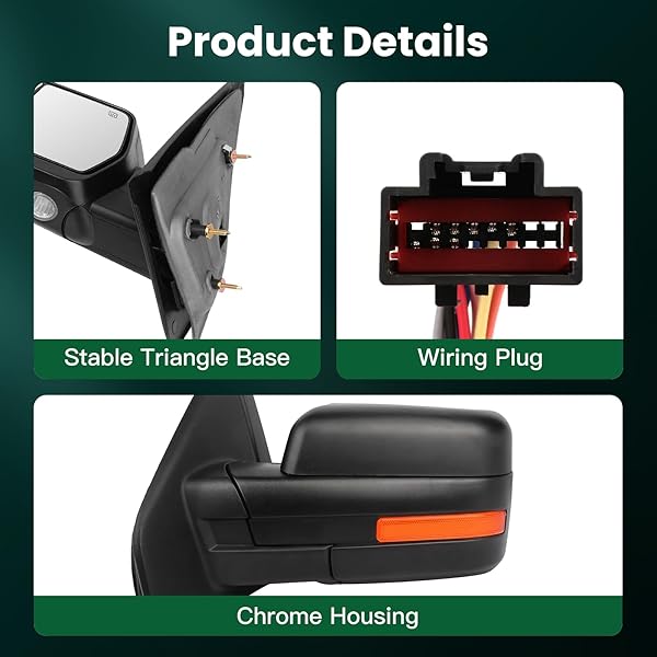 SCITOO Driver Side Mirror for 2004-2014 Ford F150 - Heated, Power, Turn Signal, Puddle Light, Manual Folding - Image 6