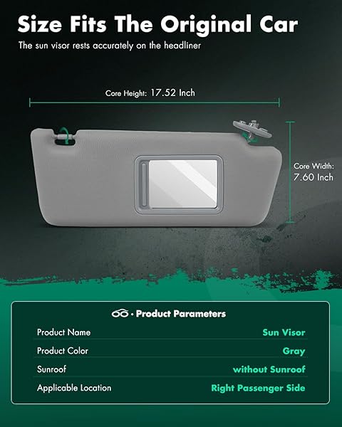 SCITOO Right Passenger Side Gray Sun Visor Assembly for 2005-2014 Toyota Tacoma Windshield Visor Without Sunroof - Image 2