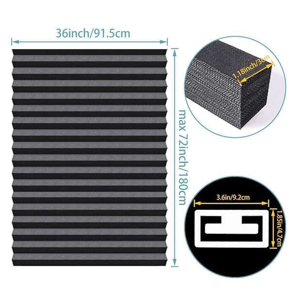 "SEEYE Cordless Light Filtering Blinds - Easy Cut & Install Pleated Shades, 36x72", Black - 2 Pack with Clips" - Image 4