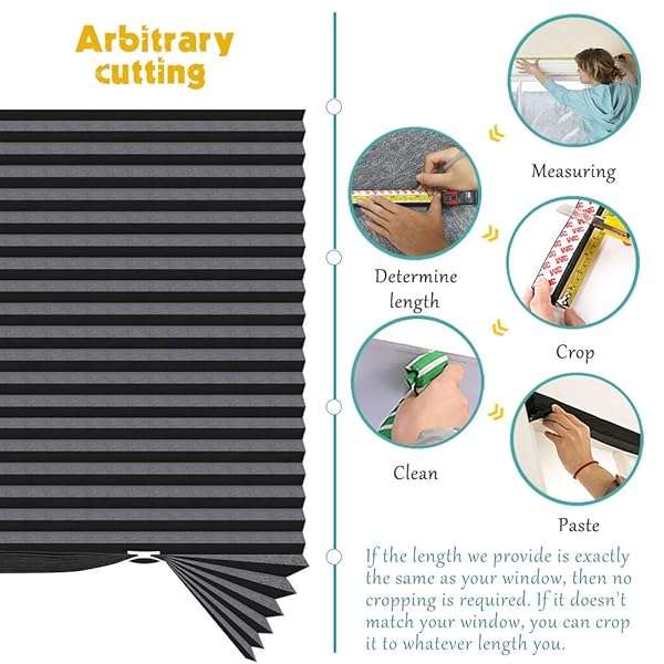 "SEEYE Cordless Light Filtering Blinds - Easy Cut & Install Pleated Shades, 36x72", Black - 2 Pack with Clips" - Image 7