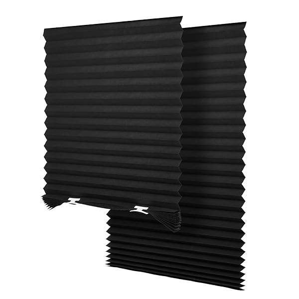 "SEEYE Cordless Light Filtering Blinds - Easy Cut & Install Pleated Shades, 36x72", Black - 2 Pack with Clips" - Image 3