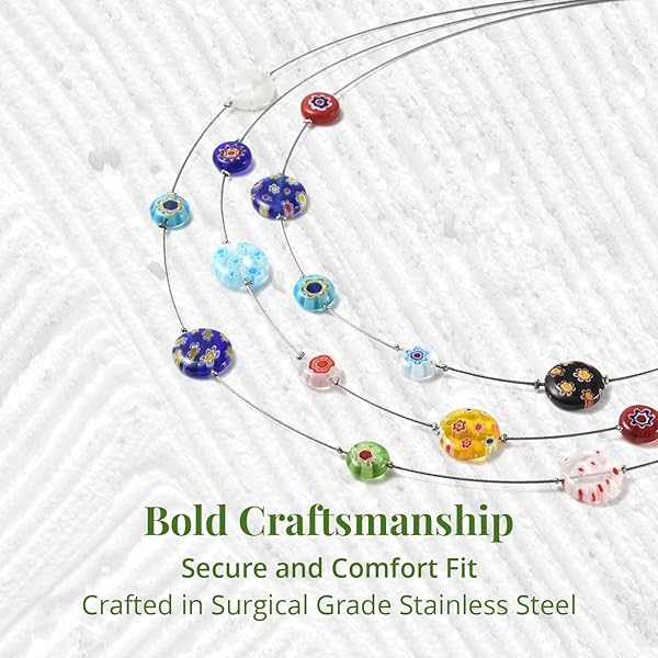 "Shop LC Colorful Murano Millefiori Glass Bead Necklaces - Trendy 18" Flower Jewelry for Women" - Image 5