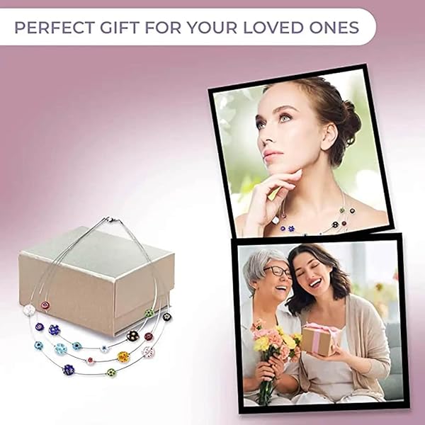 "Shop LC Colorful Murano Millefiori Glass Bead Necklaces - Trendy 18" Flower Jewelry for Women" - Image 6